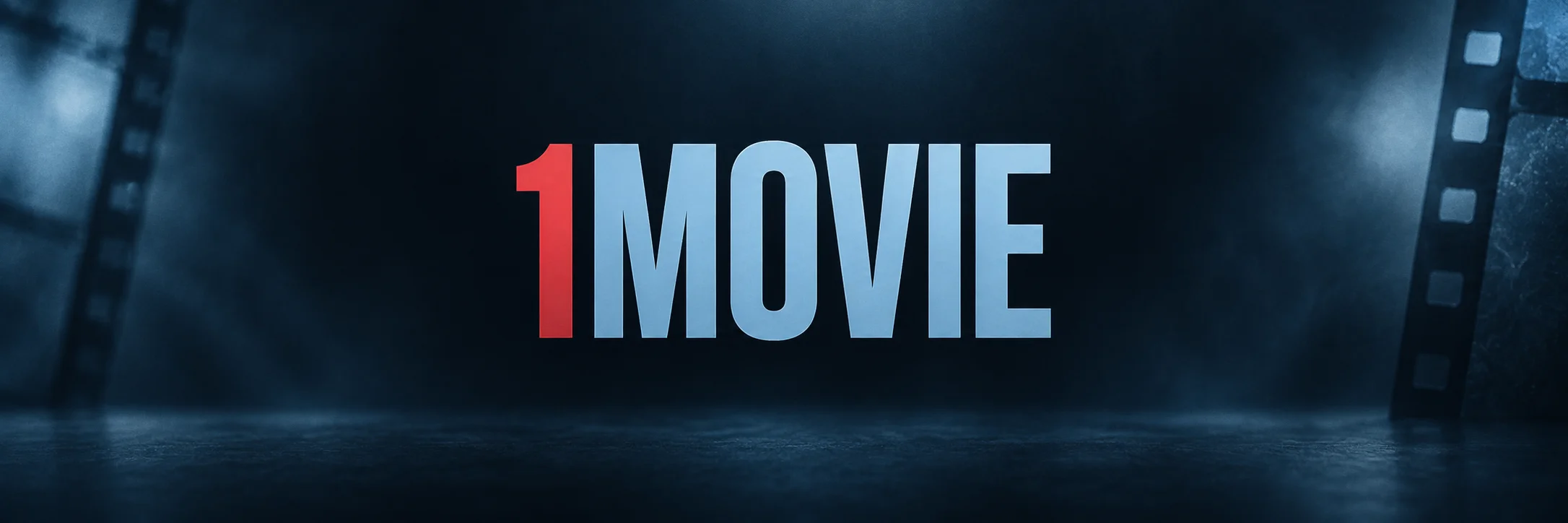 1MOVIE with a red numeral and blue lettering against slate-blue film frames